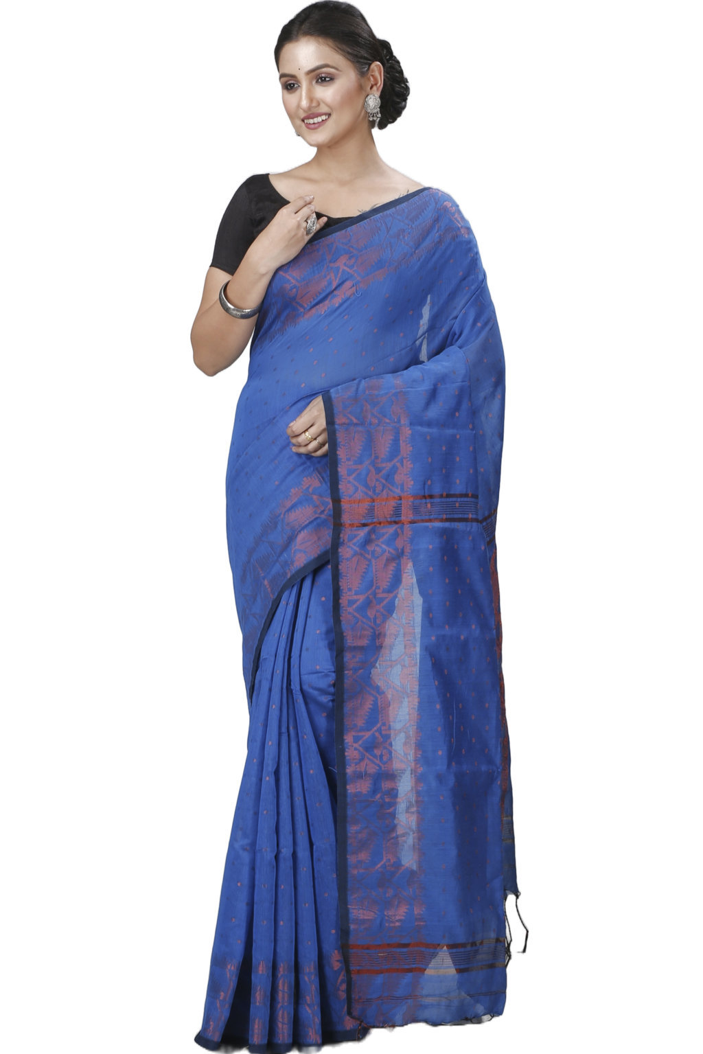 Blue Blended Cotton Temo Hand Loom Saree (1268)